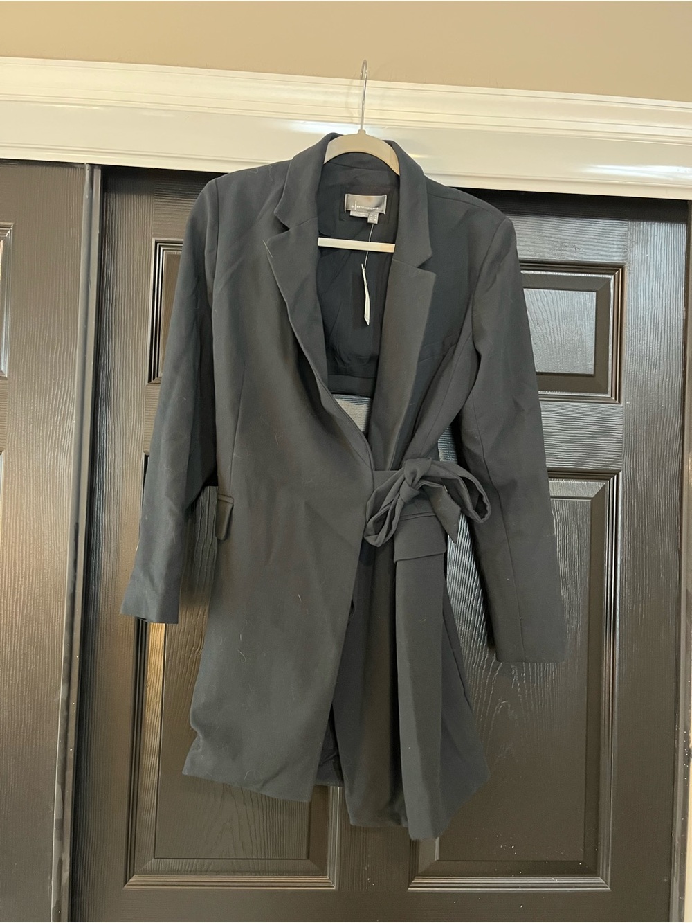 Anthropologie Black Tie-Waist Cut Out Blazer Mini Dress